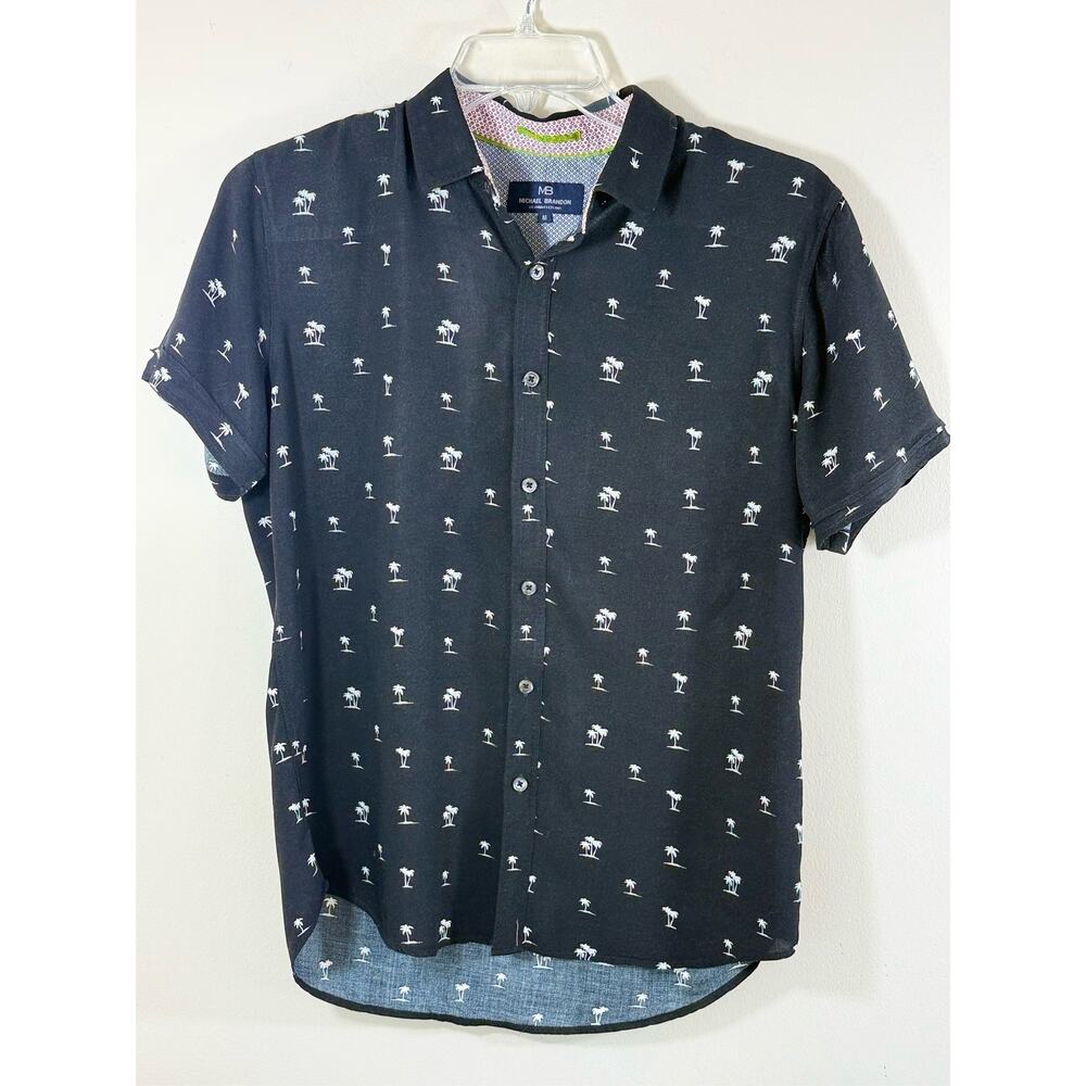 Men's Black Palm Button Down Shirt M Hawaii